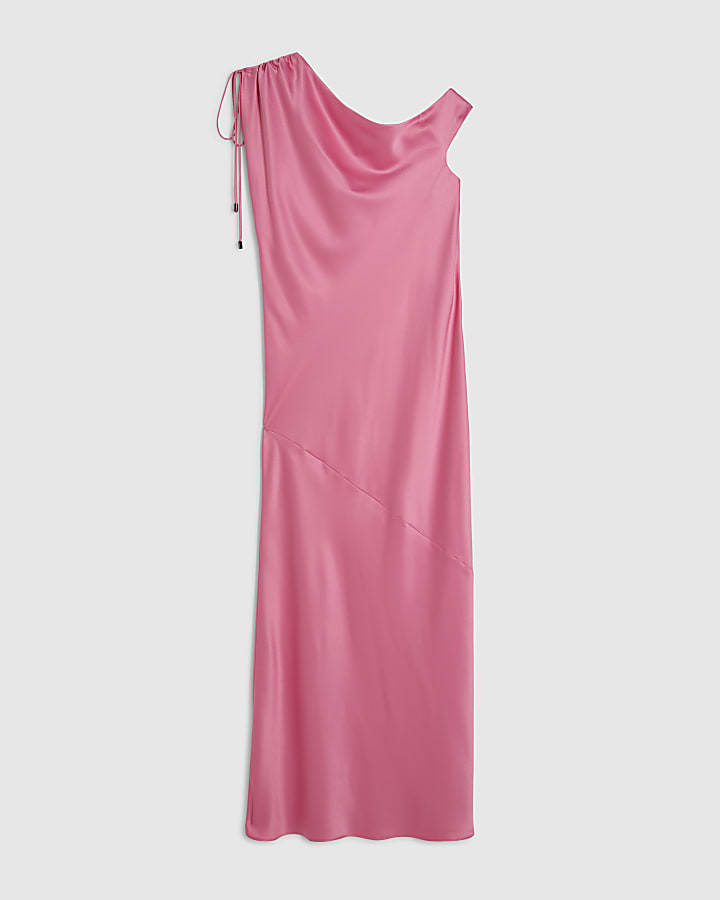 Petite Pink One Shoulder Maxi Slip Dress