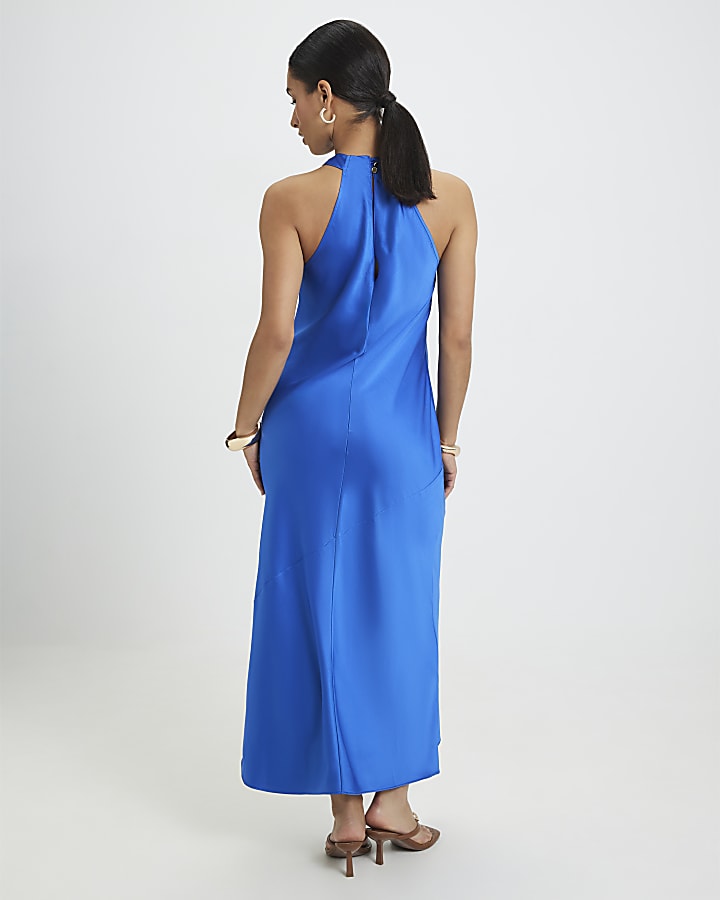Petite Navy Halter Neck Midi Slip Dress