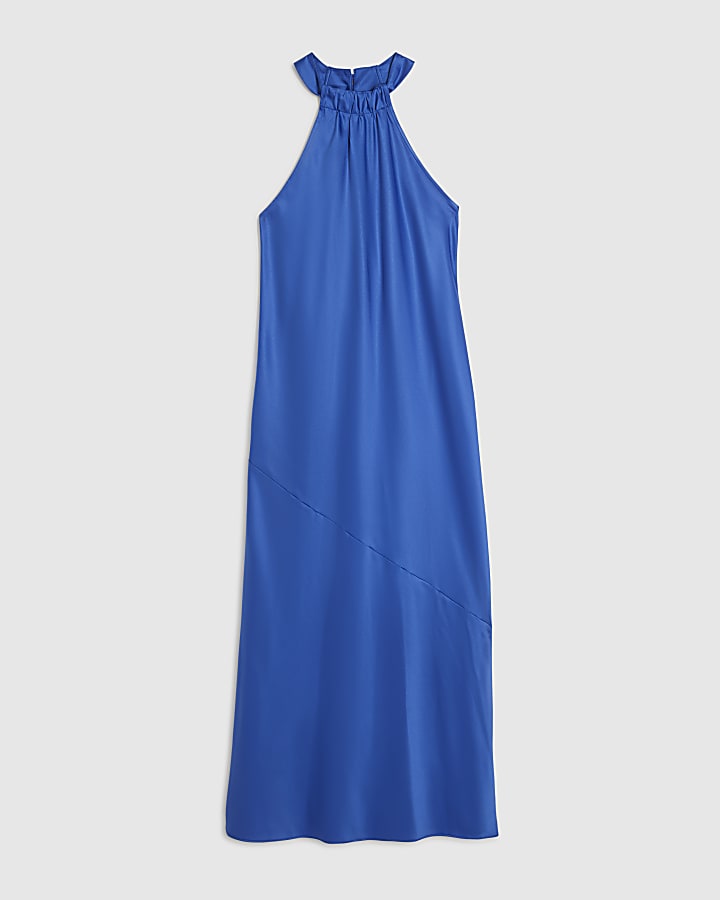 Petite Navy Halter Neck Midi Slip Dress