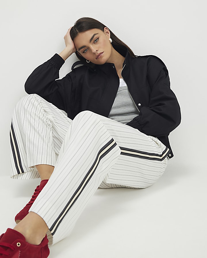 Cream Stripe Tailored Joggers