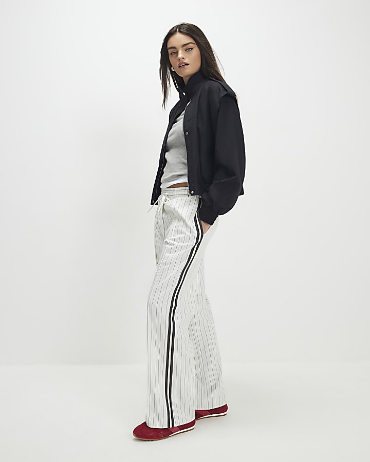 Cream Stripe Tailored Joggers