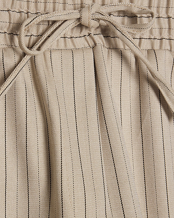 Beige Striped Tailored Wide Leg Joggers