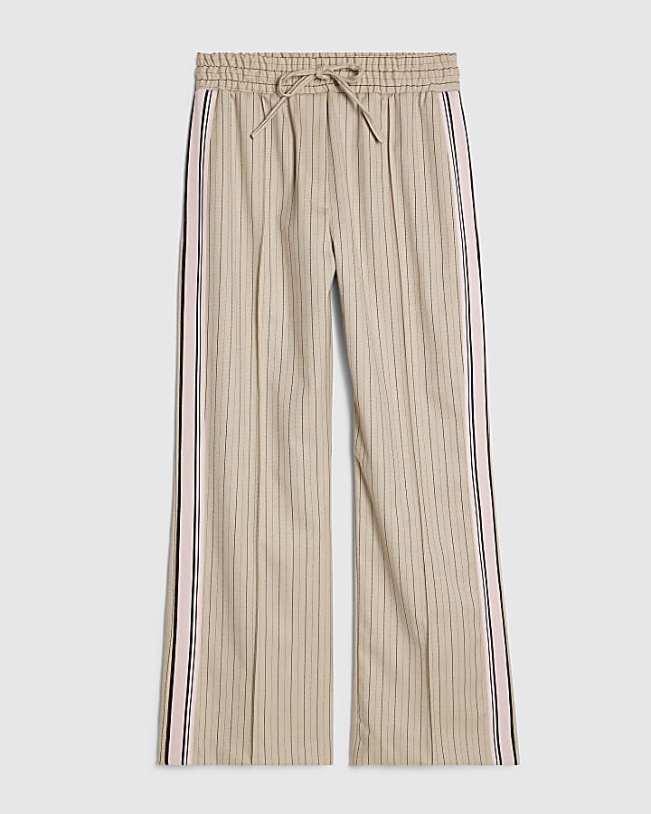 Beige Striped Tailored Wide Leg Joggers