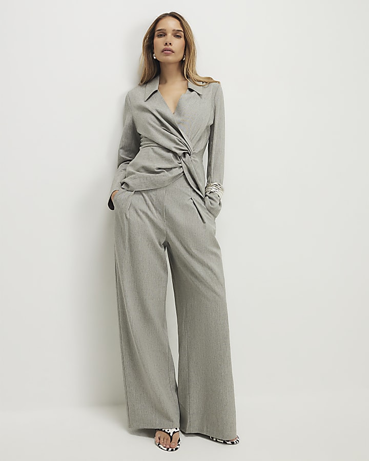 Grey Elasticated Wide Leg Trousers