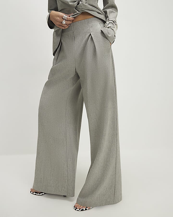 Grey Elasticated Wide Leg Trousers
