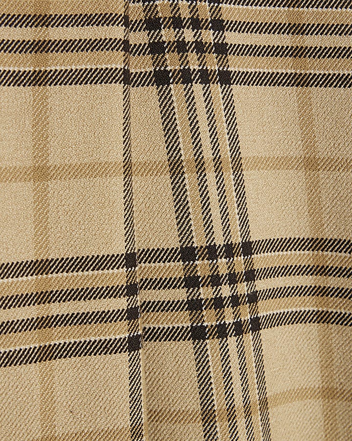 Beige Check Wide Leg Trousers