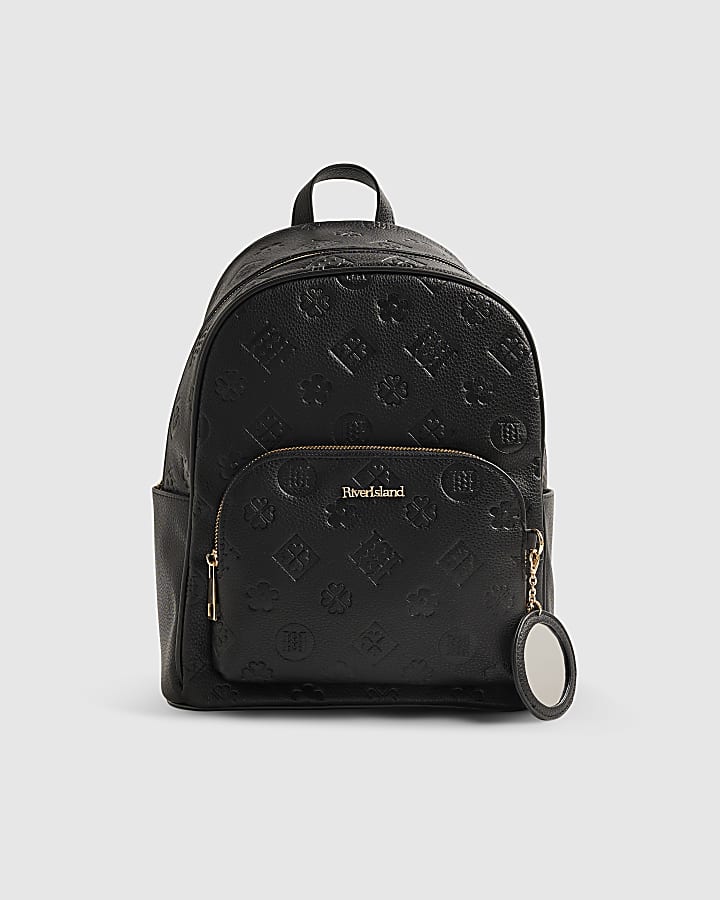 Black Monogram Front Pocket Backpack