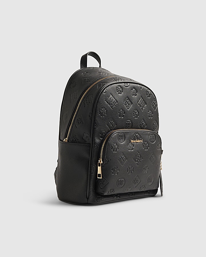 Black Monogram Front Pocket Backpack