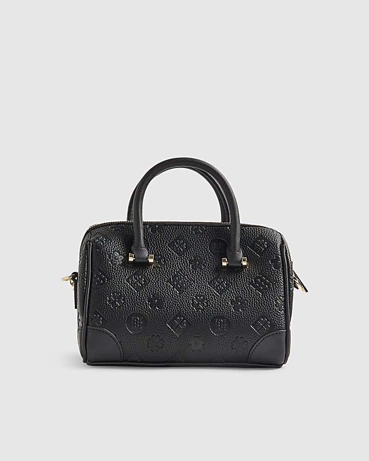 Black Faux Leather RI Monogram Bowler Bag