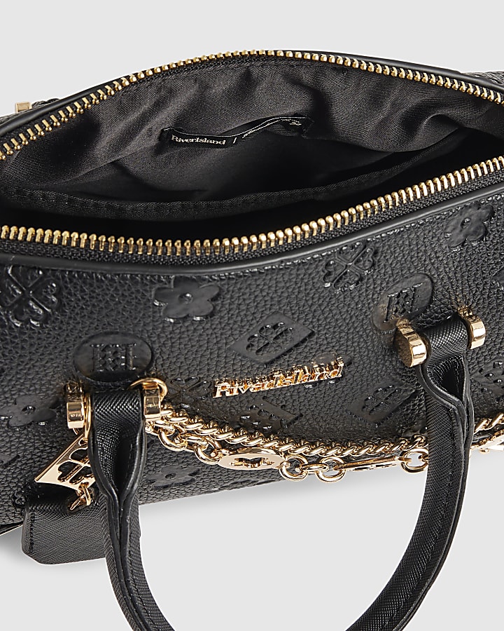 Black Faux Leather RI Monogram Bowler Bag