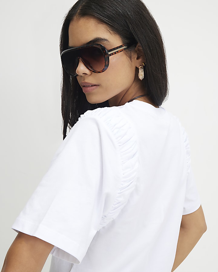 White Cotton Poplin Ruffle T-Shirt