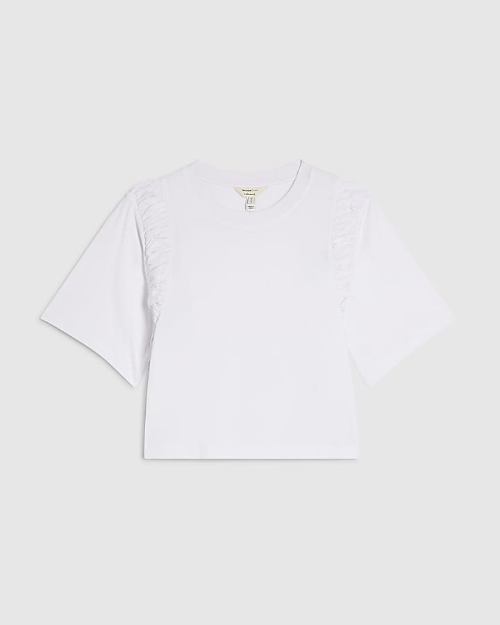 White Cotton Poplin Ruffle T-Shirt