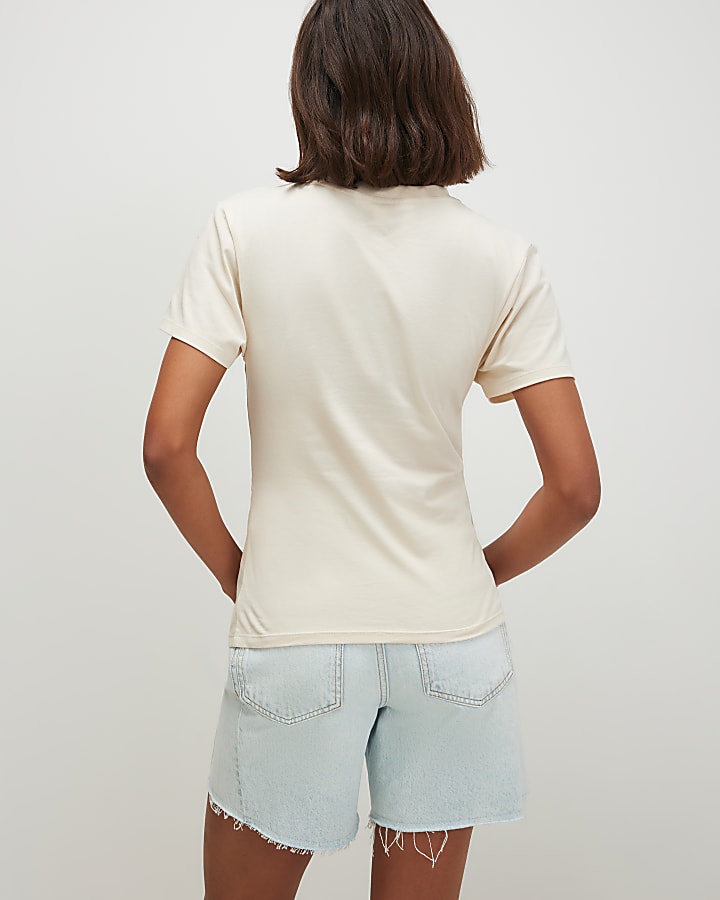 Cream Cotton Ruffle Detail T-Shirt