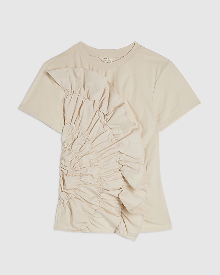 Cream Cotton Ruffle Detail T-Shirt