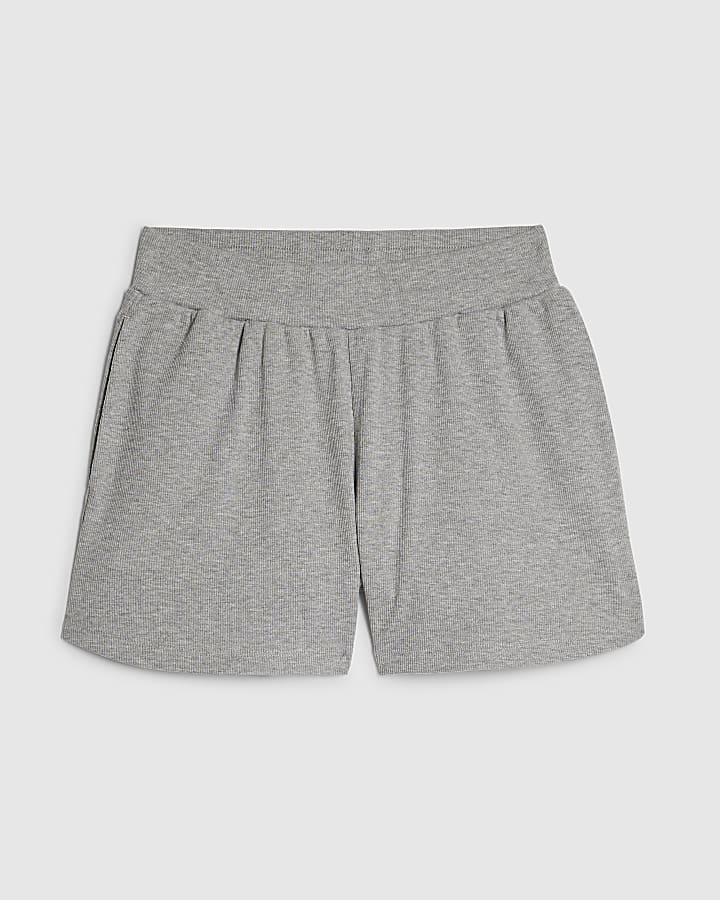 Grey Cotton Blend Ribbed Runner Shorts