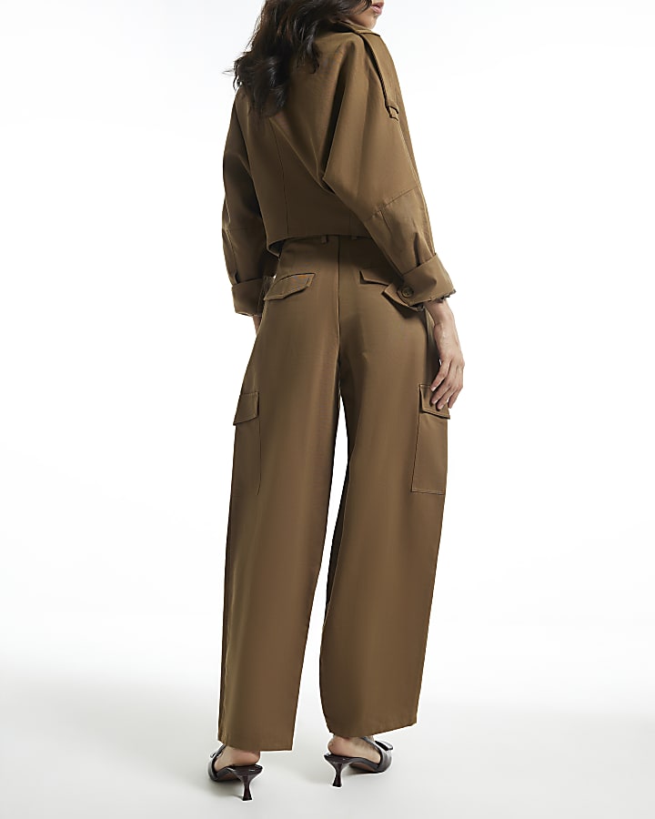 Green Utility Barrel Leg Trousers