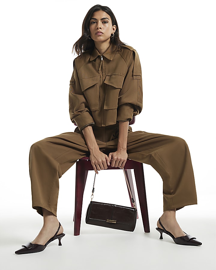 Green Utility Barrel Leg Trousers