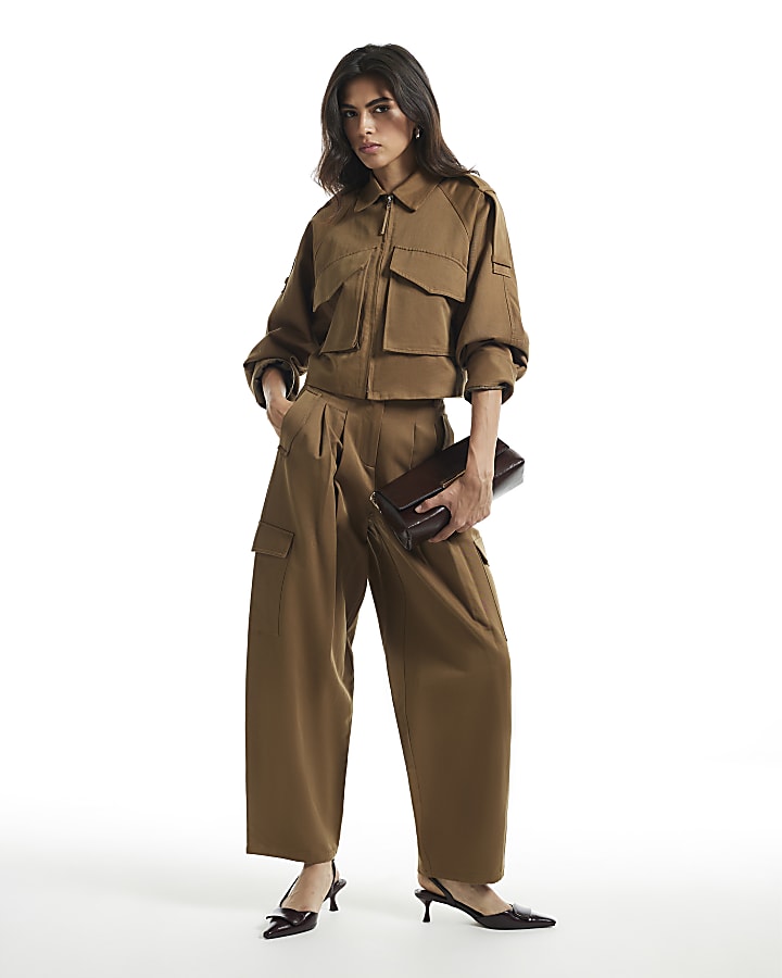 Green Utility Barrel Leg Trousers