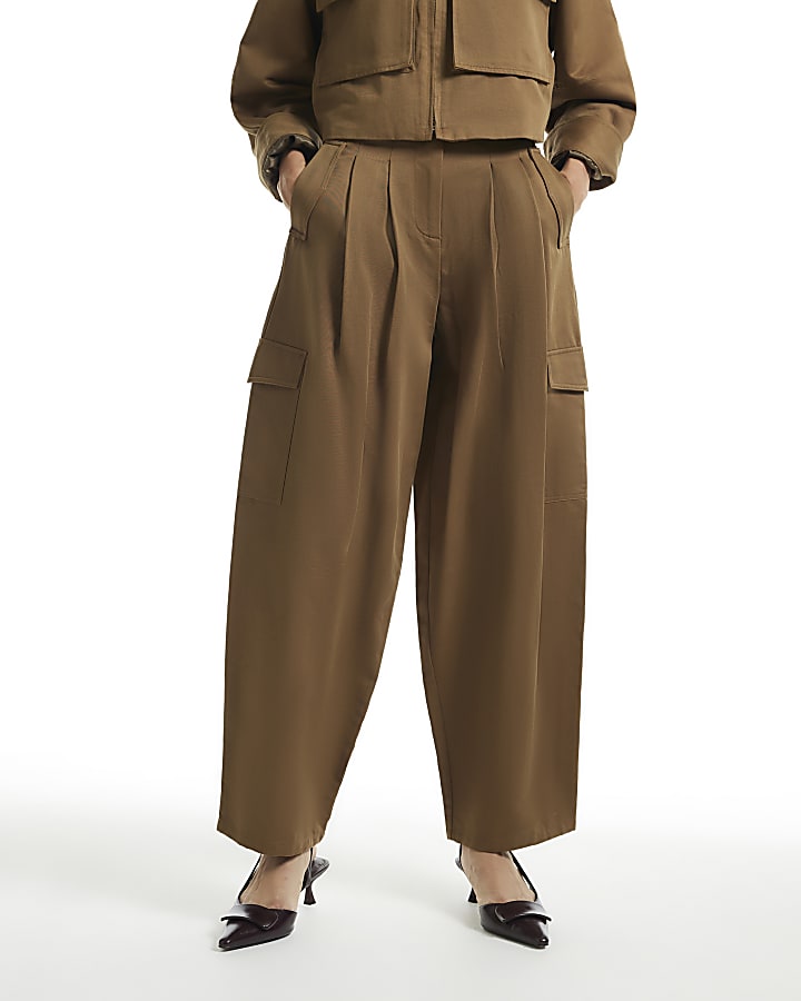 Green Utility Barrel Leg Trousers