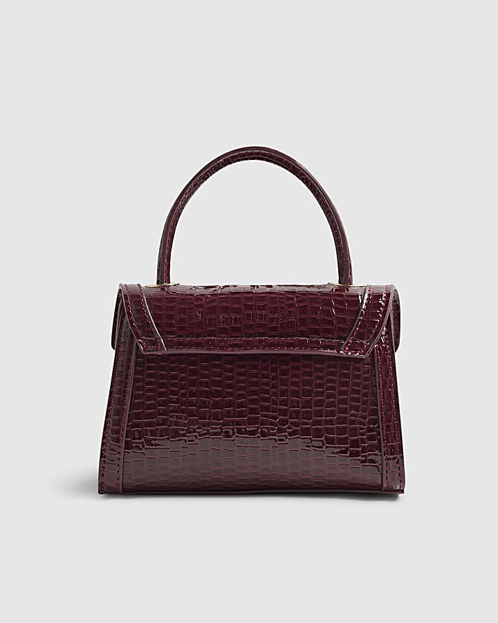 Red Croc Print Flower Clutch Bag
