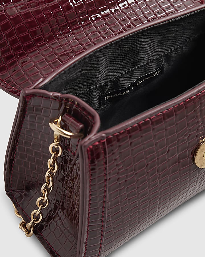 Red Croc Print Flower Clutch Bag