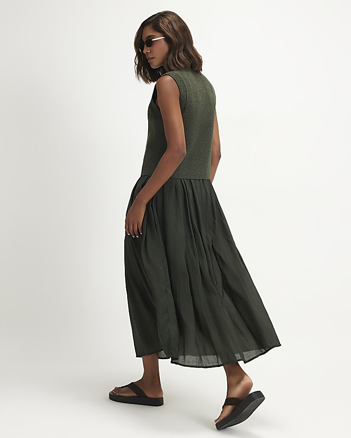 Khaki 2 in 1 Knit Jumper Dress
