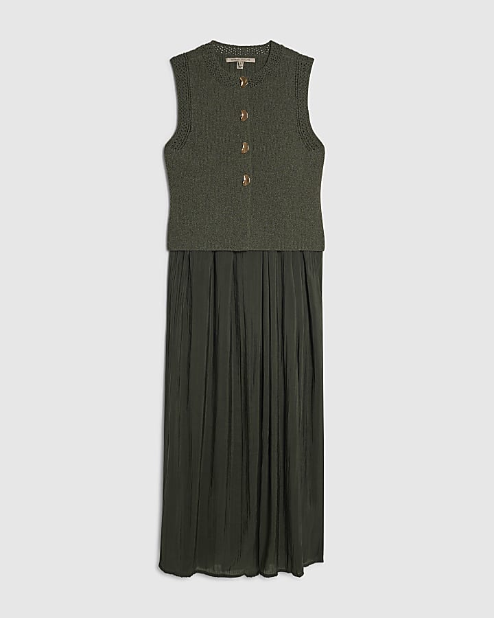 Khaki 2 in 1 Knit Jumper Dress