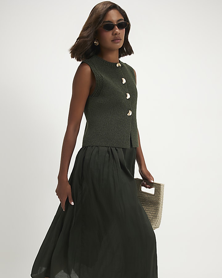 Khaki 2 in 1 Knit Jumper Dress