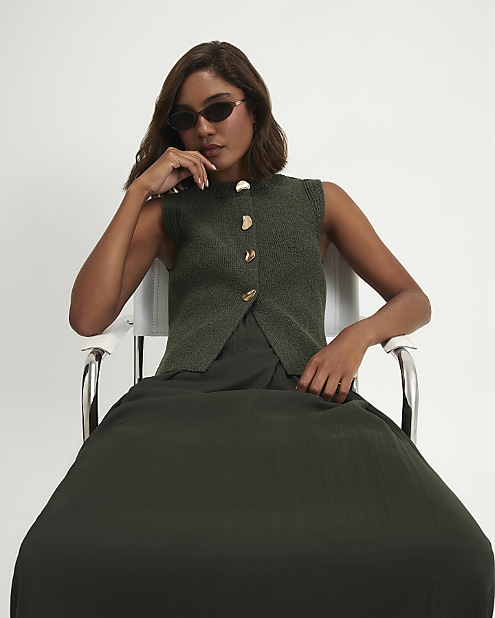 Khaki 2 in 1 Knit Jumper Dress