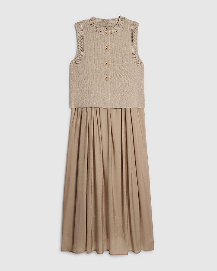 Beige 2 in 1 Knit Jumper Dress