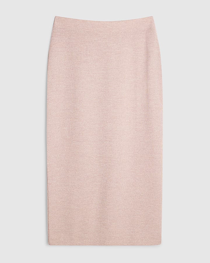 Petite Pink Metallic Midi Skirt