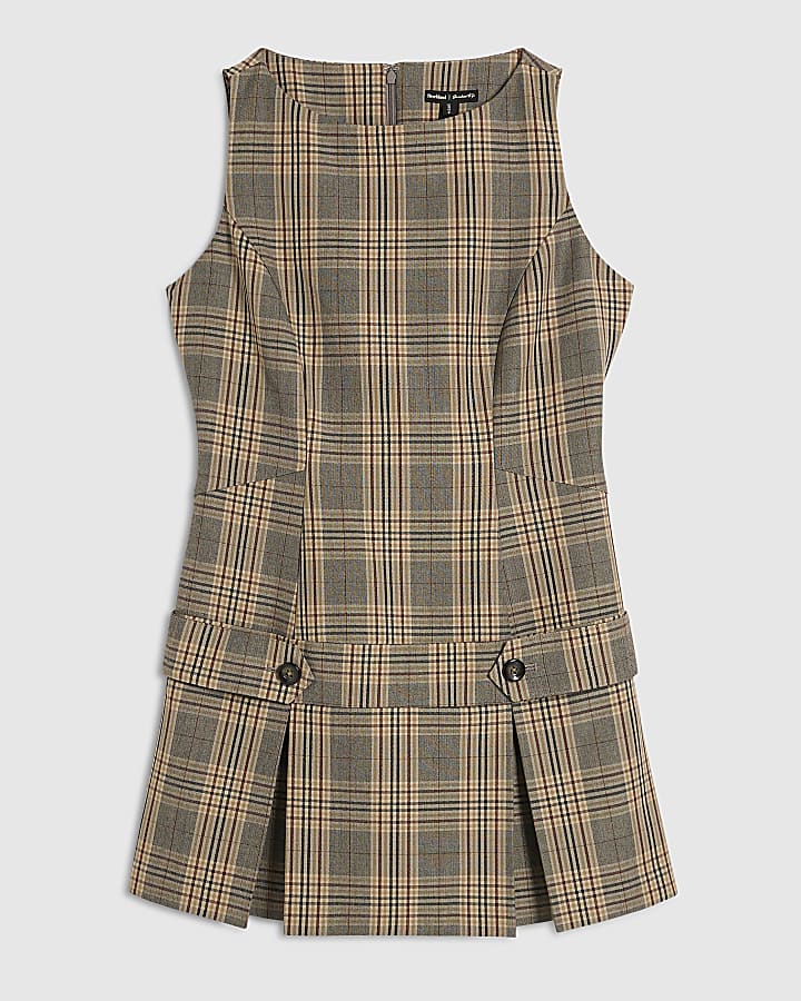 Petite Grey Check Mini Pinafore Dress