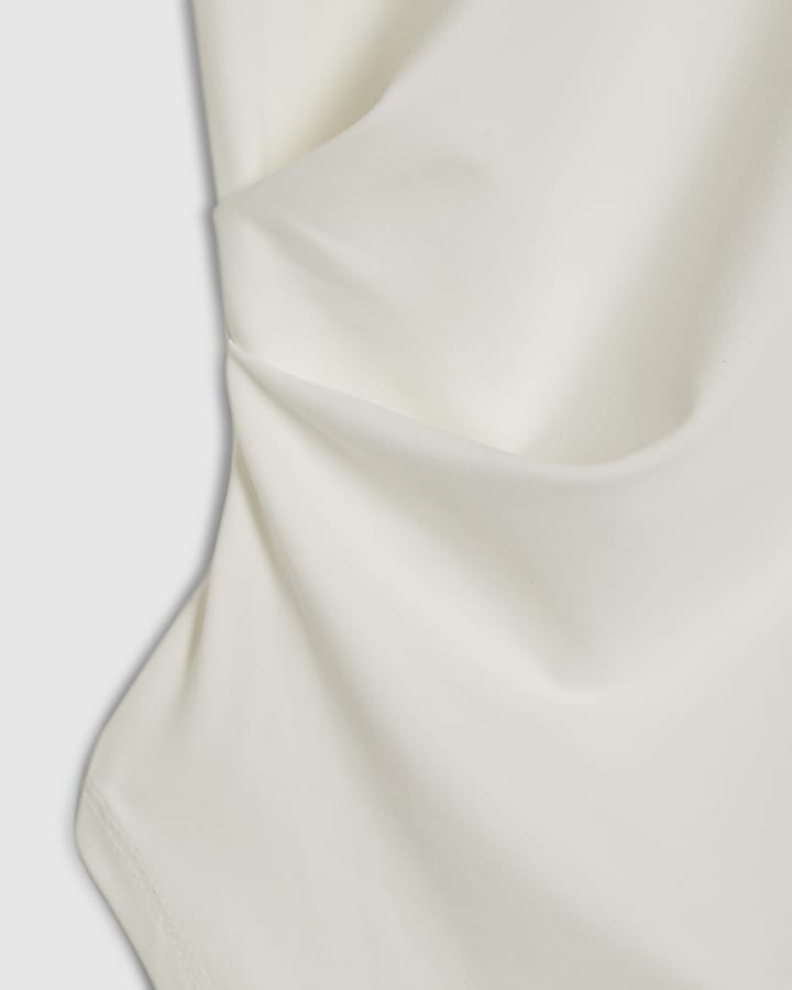 Cream Long Sleeve Longline Asymmetric Top