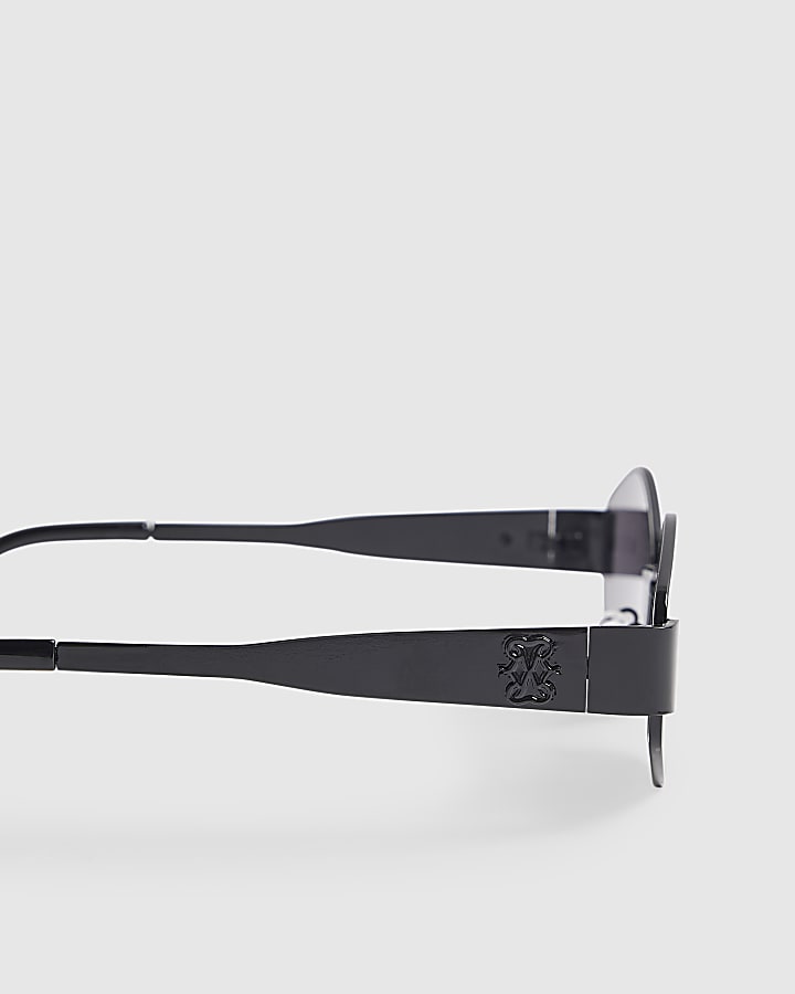 Black Slim Hexagonal Sunglasses