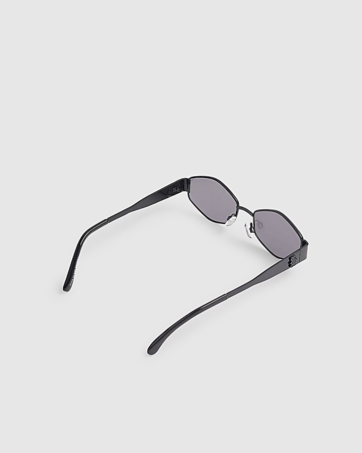 Black Slim Hexagonal Sunglasses
