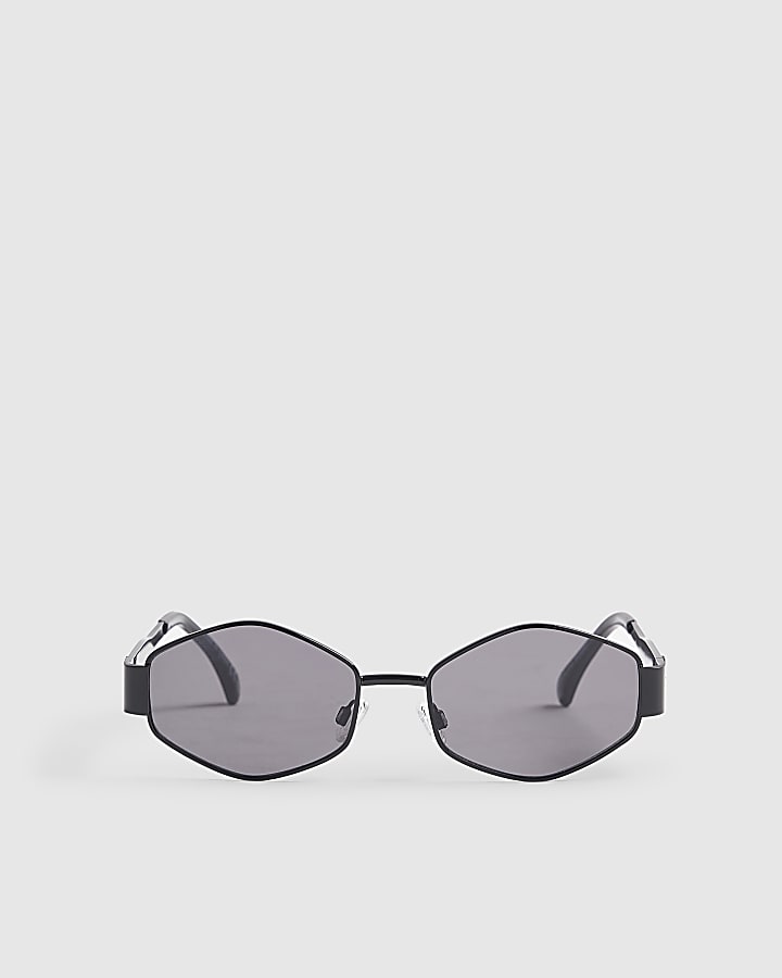 Black Slim Hexagonal Sunglasses