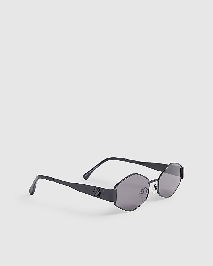 Black Slim Hexagonal Sunglasses