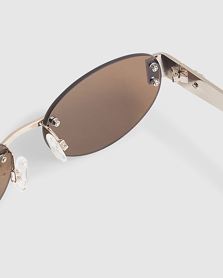 Brown Frameless Round Slim Sunglasses