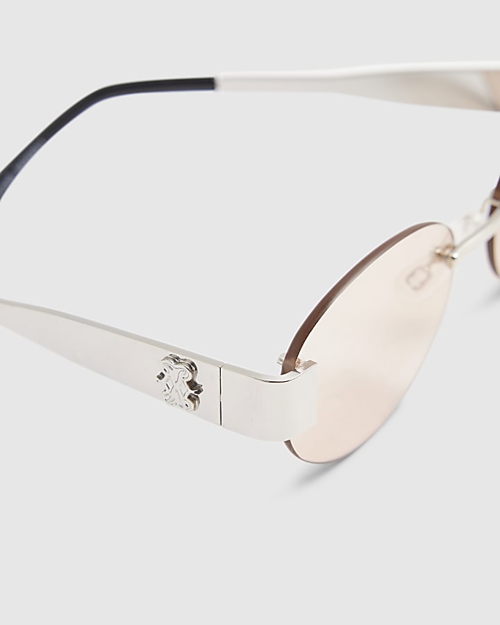 Silver Frameless Round Slim Sunglasses