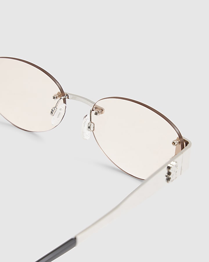 Silver Frameless Round Slim Sunglasses