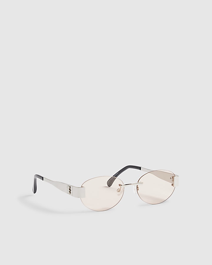 Silver Frameless Round Slim Sunglasses
