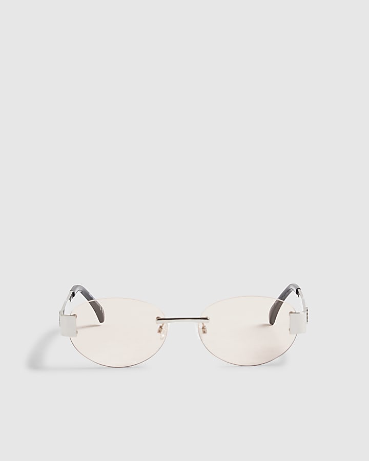 Silver Frameless Round Slim Sunglasses