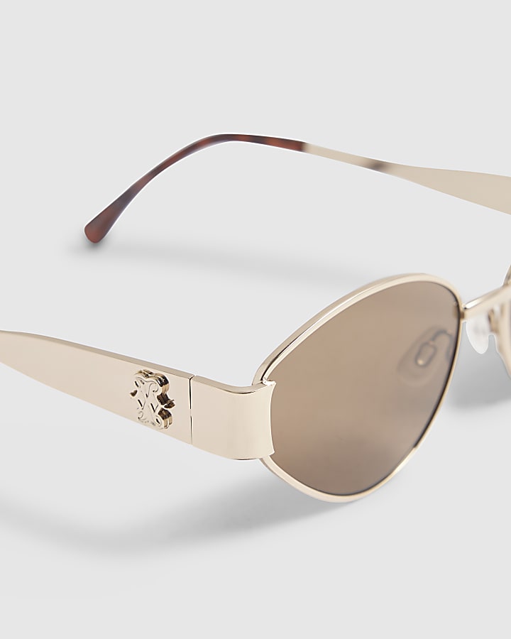 Brown Cat Eye Metal Slim Sunglasses