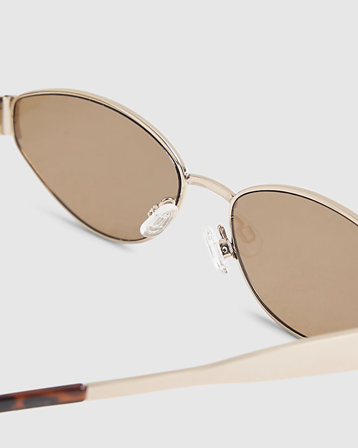 Brown Cat Eye Metal Slim Sunglasses