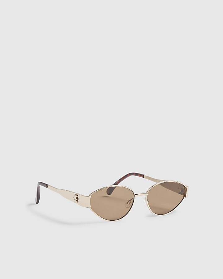 Brown Cat Eye Metal Slim Sunglasses