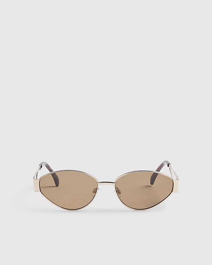 Brown Cat Eye Metal Slim Sunglasses