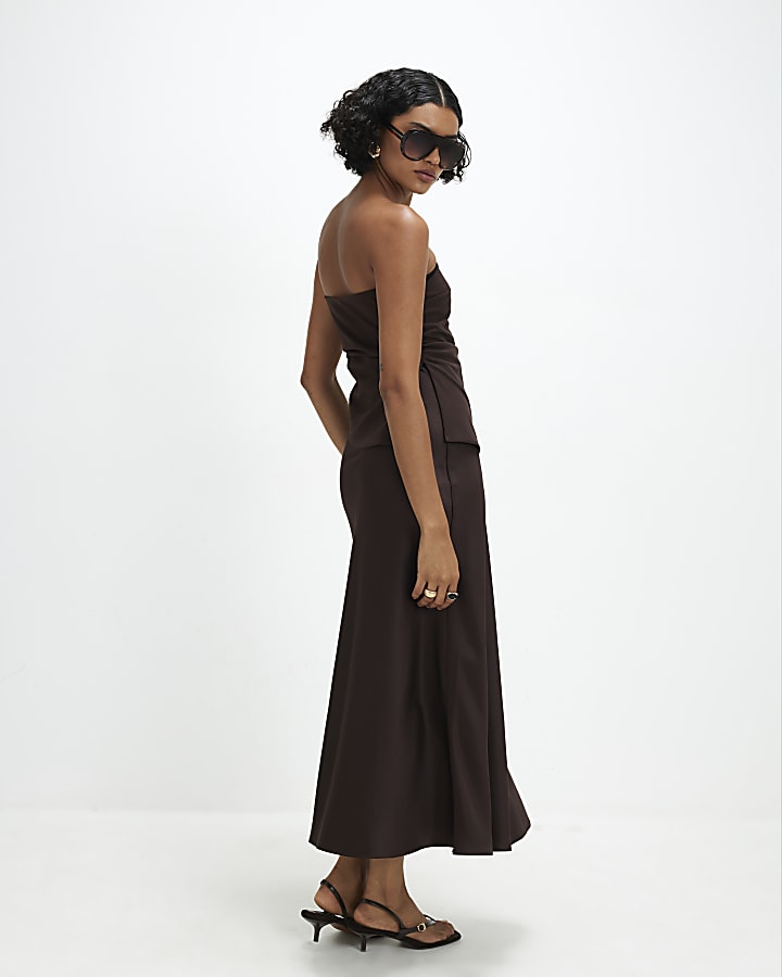 Brown Bandeau Hybrid Maxi Dress