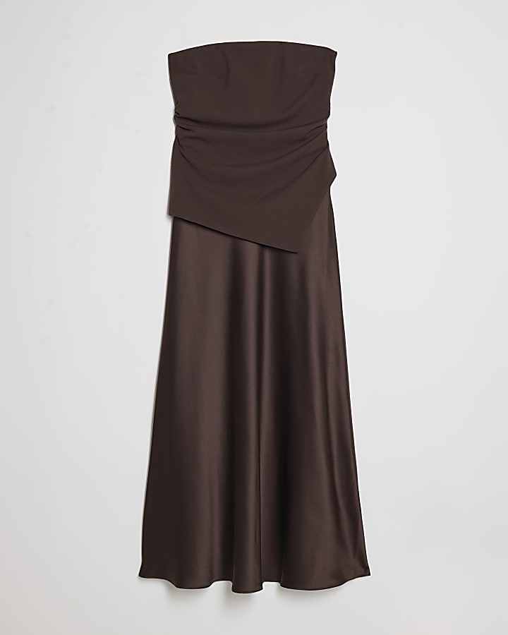 Brown Bandeau Hybrid Maxi Dress
