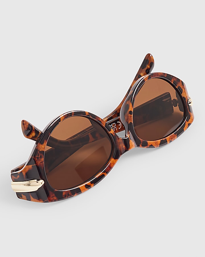Brown Leopard Cat Eye Slim Sunglasses
