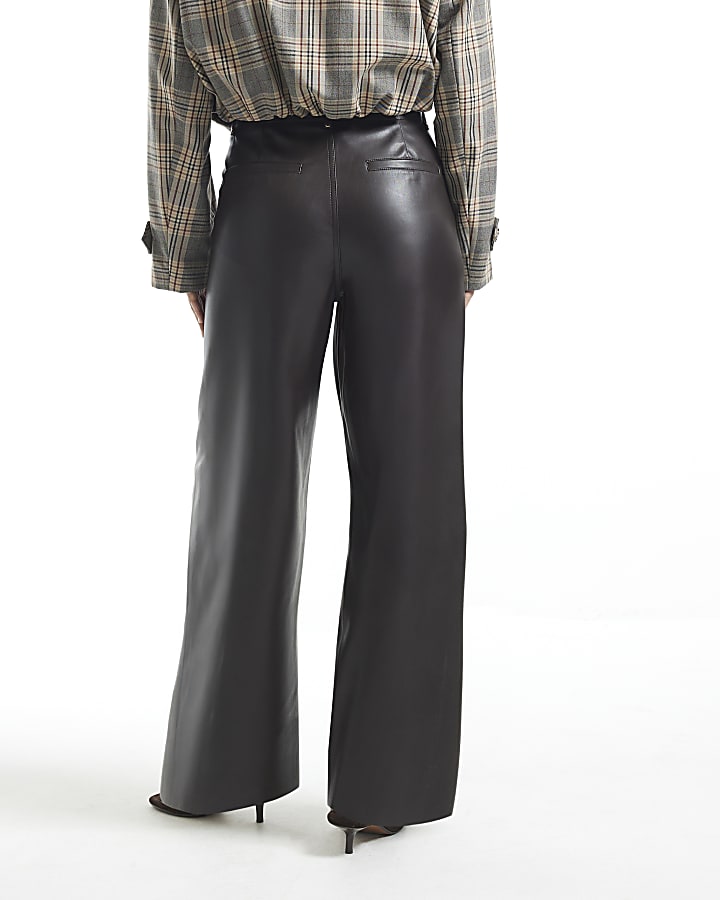 Petite Brown Faux Leather Crop Trousers